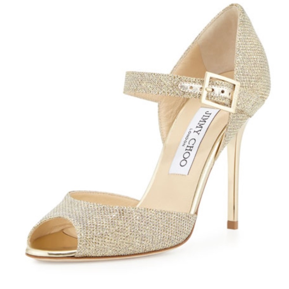 NWT Jimmy Choo gold glitter open toe heels - Picture 3 of 10